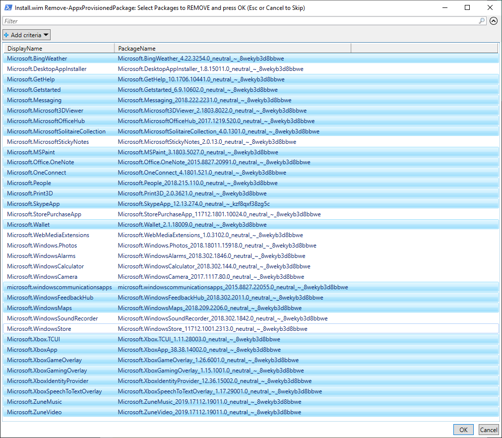 Borrado de aplicaciones aprovisionadas no necesarias en la imagen Windows