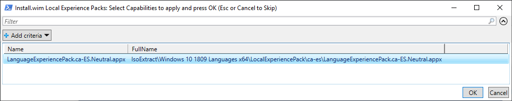 Selección de LPX ca-ES para Windows 10 1809