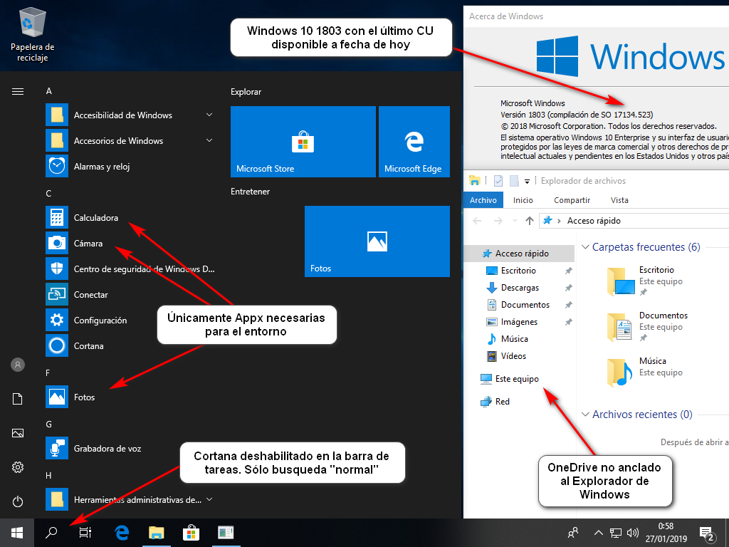 Windows 10 1803 x64 instalado a partir de una OSBuild "customizada"