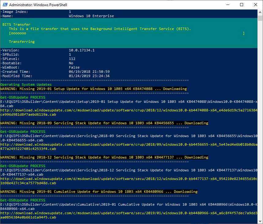 Update-OSMedia descargando las actualizaciones necesarias para Windows 10 1803 x64