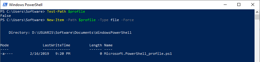 Creación del fichero de perfil de PowerShell