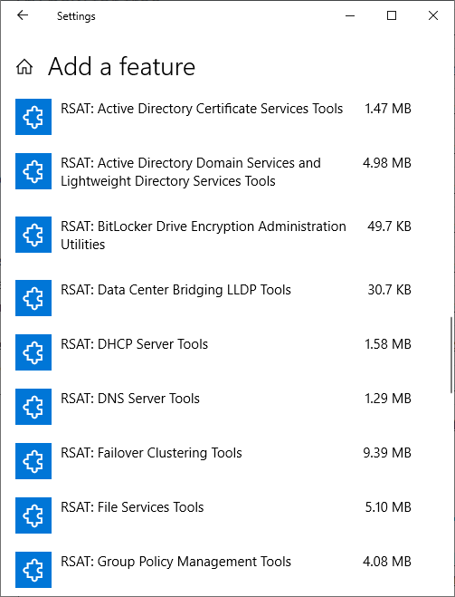 RSAT como Feature on Demand en Windows 10 1809