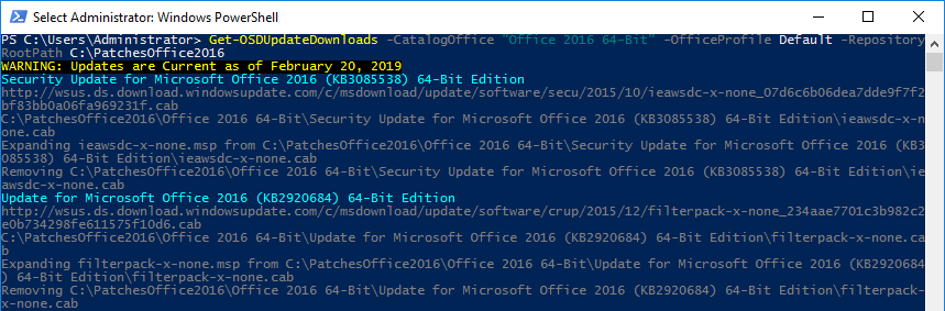 Descarga de las actualizaciones de Office 2016 usando OSDUpdate