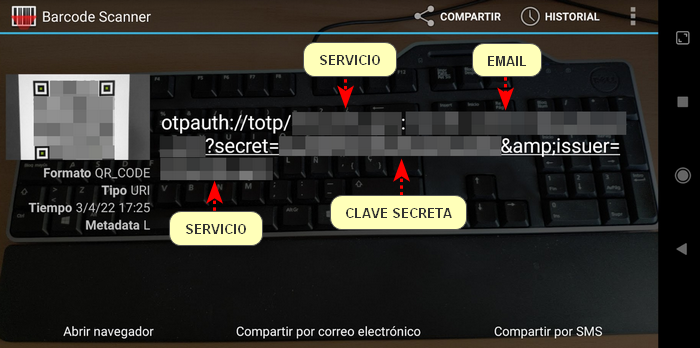 Obtención de la clave secreta a partir del QR