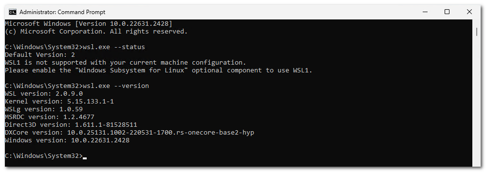 WSL 2 Status/Version