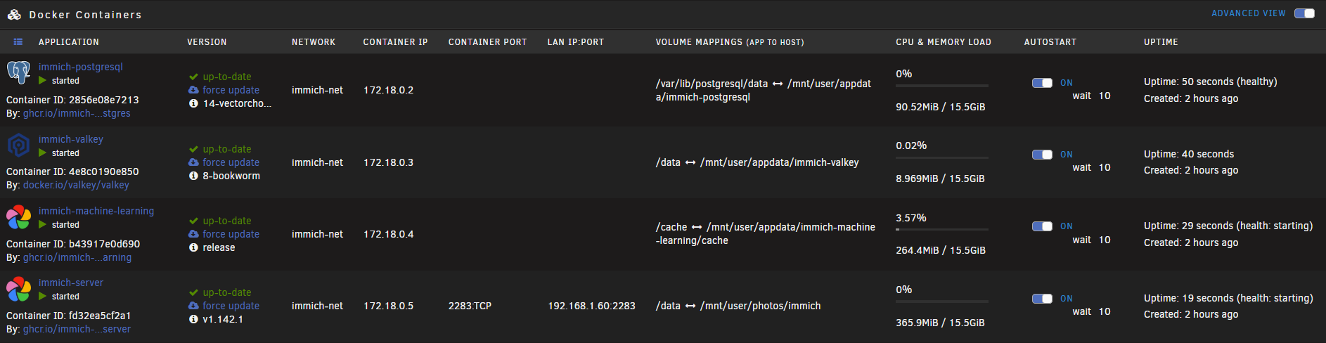 Immich en Unraid Immich en Unraid